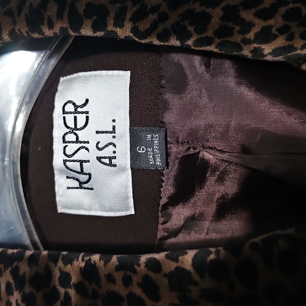 Kasper Elegant Brown Leopard Jacket Midi Skirt Set Sz 6 Fully Lined Fall Winter - Picture 3 of 6